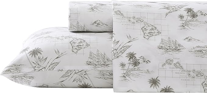 Tommy Bahama - Queen Sheets, Cotton Percale Bedding Set, Crisp & Cool, Stylish Bedding Set (Vintage Map Brown, Queen)