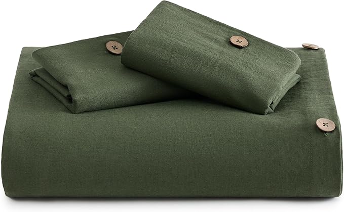 Bedsure Linen Duvet Cover King Size - Linen Cotton Blend Bedding Set, Soft & Cozy, 3 Pieces, 1 Duvet Cover 104x90 and 2 Pillowcases, Olive Green Color Cooling Bedding, Comforter Sold Separately