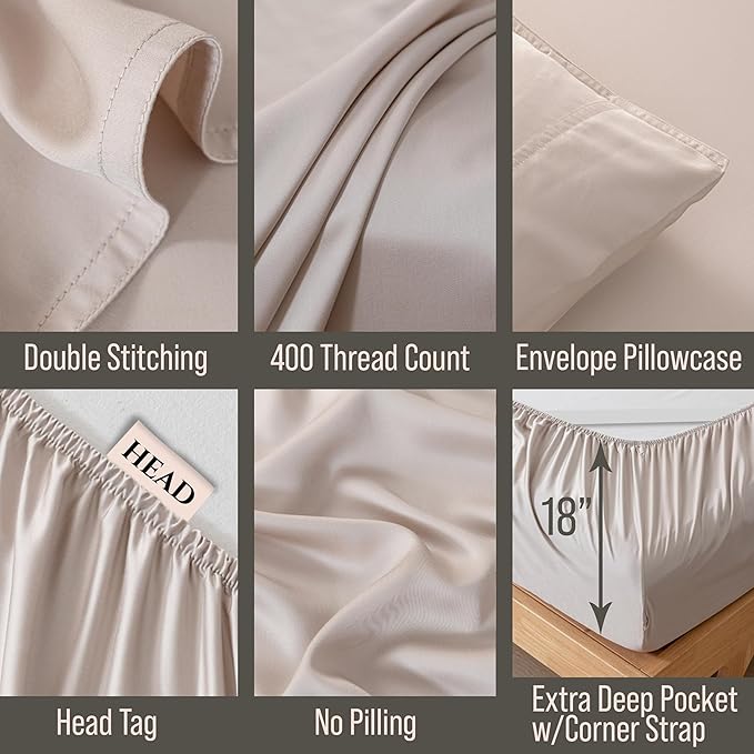 Bella Coterie Luxury Bamboo Viscose King Size Sheet Set | 100% Organically Grown | Ultra Soft | Cooling for Hot Sleepers | 18" Deep Pocket [Dune]