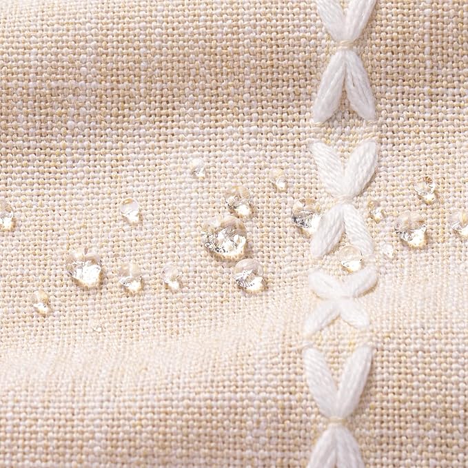 MitoVilla Boho Extra Long Shower Curtain 72 x 96, Cream Modern Farmhouse 96 inch XL Polyester Linen Texture Tassel Fabric Shower Curtain Set with Hooks for Cottagecore Country Bathroom Decor,Cream