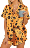 HOTOUCH Womens Satin Pajamas Set Button Down 2 Piece Silk Pjs Shorts Set Ruffle Lingerie Notch Collar Sleepwear