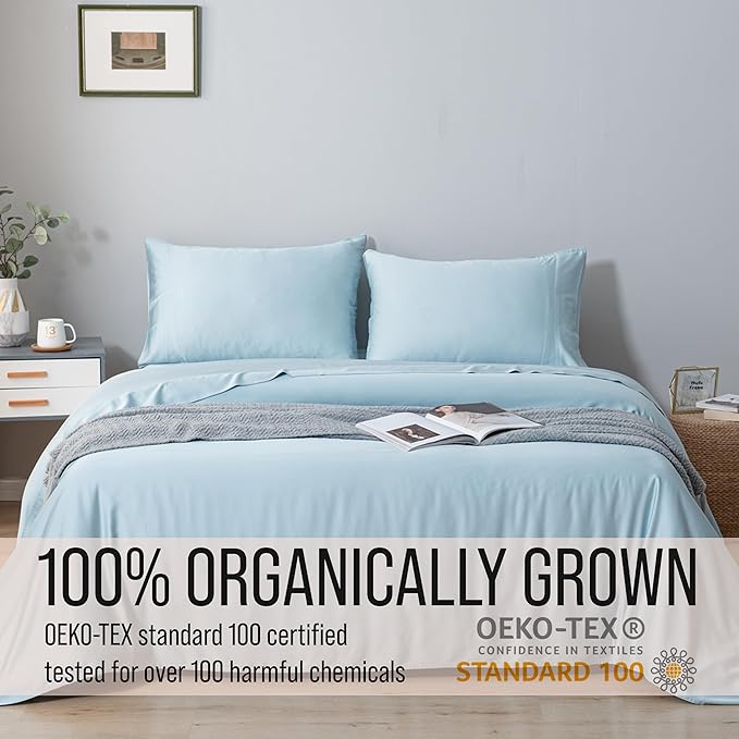 Bella Coterie Luxury Bamboo Viscose Cal King Size Sheet Set | 100% Organically Grown | Ultra Soft | Cooling for Hot Sleepers | 18" Deep Pocket [Coastal Blue]