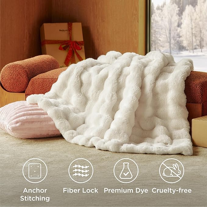 Bedsure GentleSoft Fluffy Fuzzy Throw Blanket, 870GSM Soft Faux Fur Blanket for Couch, Plush Fleece Minky Velvet Winter Bedding for Christmas, Thick Warm Furry Cozy Gifts for Women, Cream, 50"x60"
