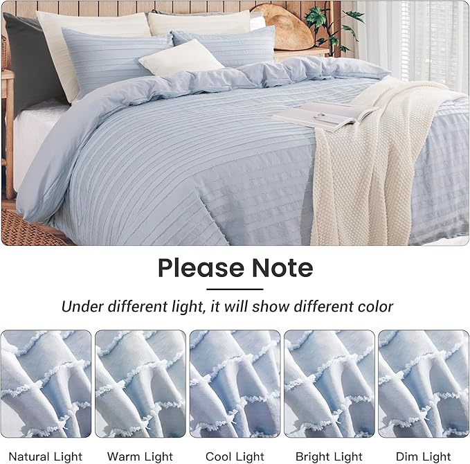 NEXHOME PRO Duvet Cover Queen Size, Blue 3 Pieces Boho Tufted Duvet Cover Set, Soft and Lightweight Microfiber Comforter Cover Set for All Season (Blue, 90 x 90)-No Comforter