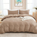 AveLom Taupe Duvet Cover Full(80 x 90 inches), 3 Pieces (1 Duvet Cover, 2 Pillow Cases),Seersucker Tripe Soft Washed Microfiber Textured Duvet Cover Set with Zipper Closure, Corner Ties