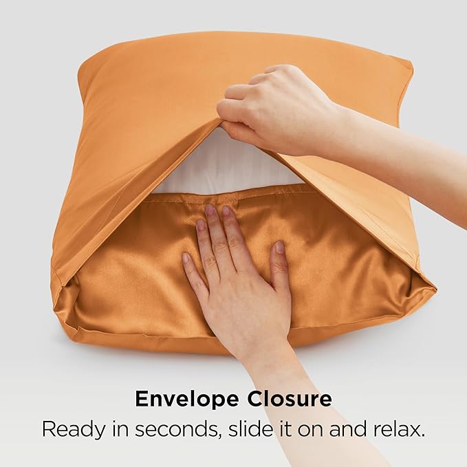 Bedsure Satin Pillowcases, Similar to Silk Pillow Cases Queen Size Set of 2, Pillow Case for Sleeping Women with Envelope Closure, Gifts for Women Men, Orange, 20x30 Inches, 2pcs