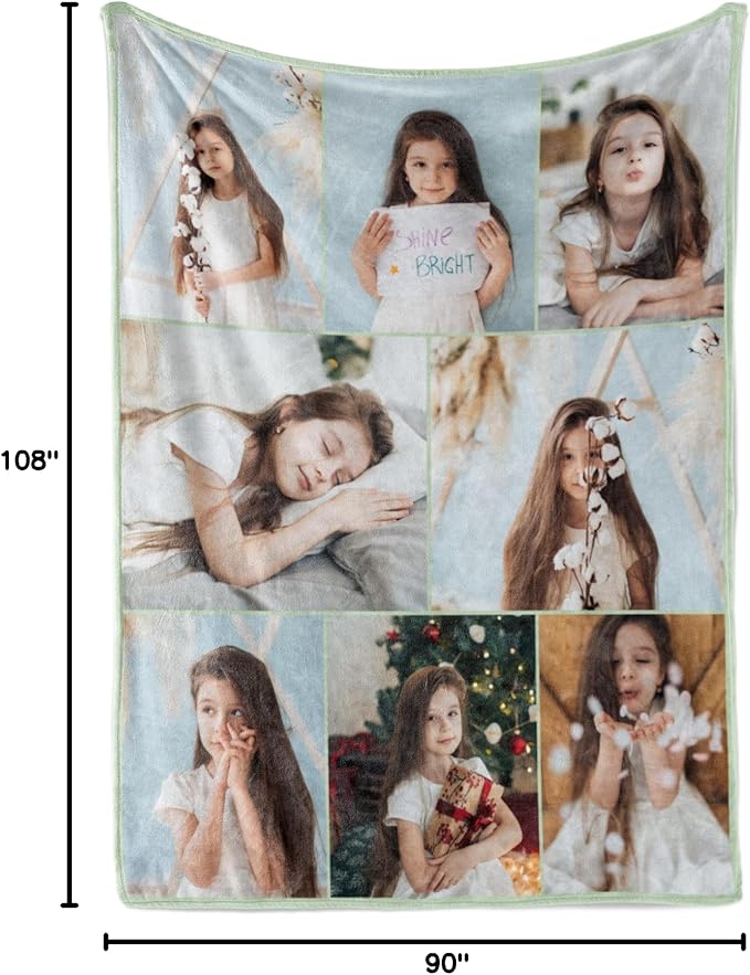 Ships Next Day, Custom Blanket with Picture - Printed in USA, Personalized Photo Blanket 8-Pic(Fleece – 96x120)