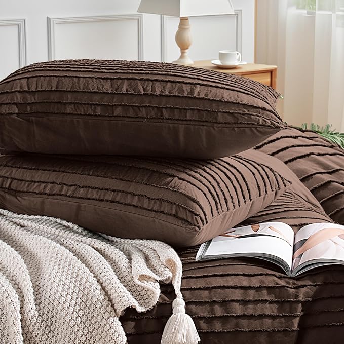 NEXHOME PRO Duvet Cover Full Size, Blue 3 Pieces Boho Tufted Duvet Cover Set, Soft and Lightweight Microfiber Comforter Cover Set for All Season(Dark Brown,80 x 90)-No Comforter