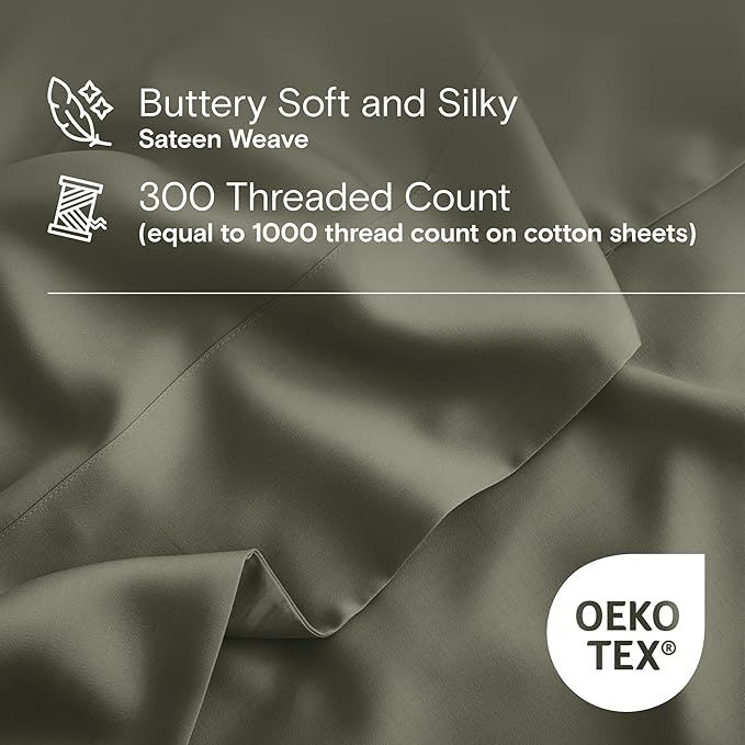 DOZ Duvet Cover Set, 100% Viscose derived from Bamboo, Organically Grown, Buttery Soft, Cooling Duvet Covers, High GSM, 1 Duvet Cover and 1 Pillowcase, 70"x90" (Olive, Twin/Twin XL)