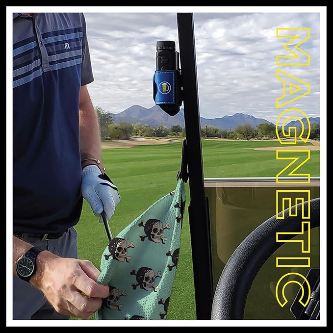 STICKIT Magnetic Seafoam Green Golf Towel with Golf Ball Skulls | Top-Tier Microfiber Golf Towel with Deep Waffle Pockets | Industrial Strength Magnet for Strong Hold to Golf Carts or Clubs
