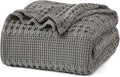 PHF 100% Cotton Waffle Weave Blanket Twin Size for Bed, Soft Lightweight & Breathable, All-Season Comfort, Luxury Aesthetic Woven Bedding for Home Decor, 66"x90", Dark Grey