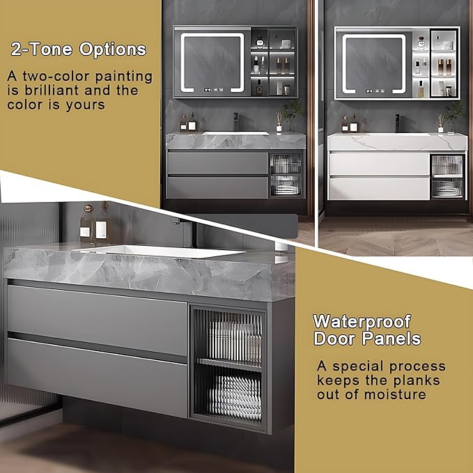 White 32IN Modern Bathroom Vanity - Wall-Mounted Bathroom Storage Cabinet & Bathroom Vanity with Sink, Bathroom Medicine Cabinet Wall Mounted, Defogging & Led Lighting | Bathroom Cabinet Slim