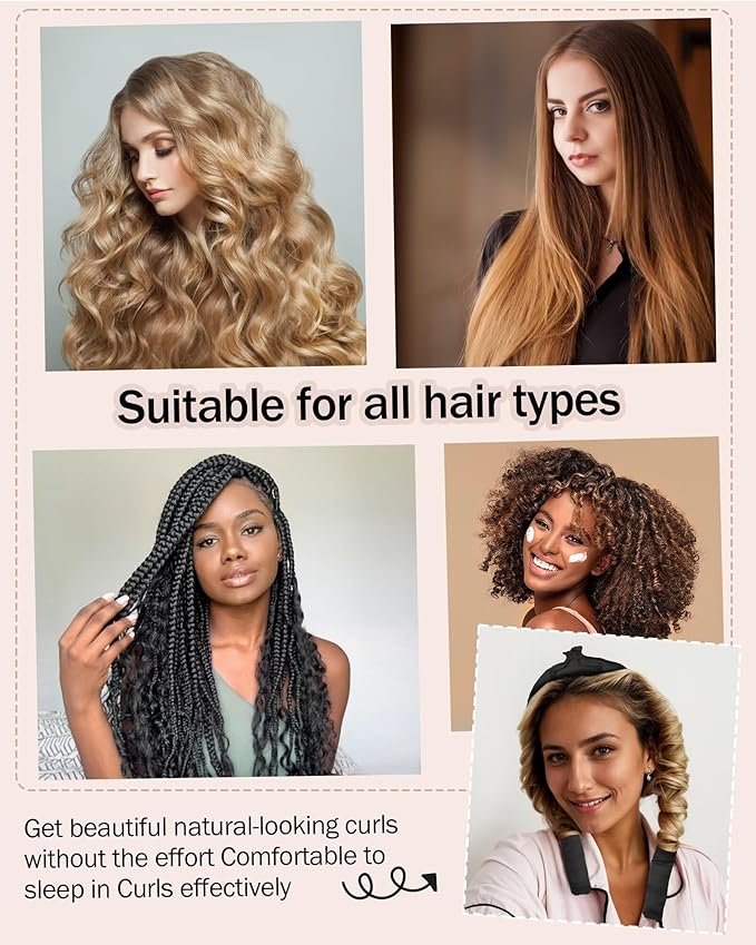 Heatless Hair Curler,Blowout Heatless Curls Overnight,No Heat Curling Rod Set with Satin Bonnet for Sleep in,Black