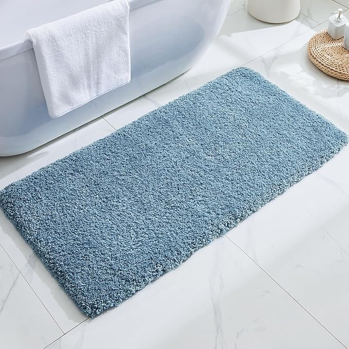 Blue Bathroom Runner Rug 24x59 Non Slip Fluffy Long Bath Mat for Bathroom Floor Washable Plush Luxury Bath Rug for Tub Absorbent Shower Sink Mat Bedside Rug