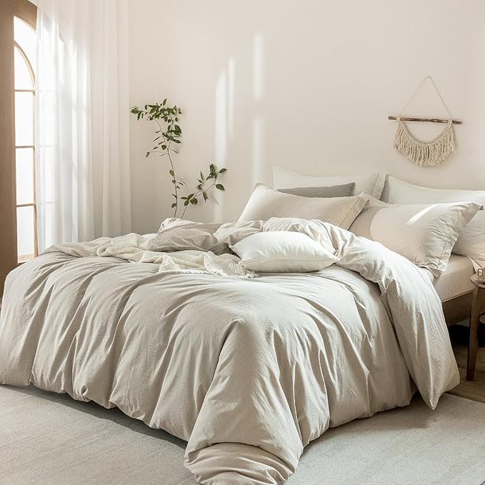 Linen Grey Duvet Cover California King Size 104inch x 98inch,100% Washed Cotton Duvet Cover with Zipper Closure and 2 Pillowcases, Color of New Nature Linen