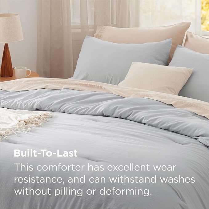 Bedsure King Size Comforter Set, Light Grey Soft Prewashed Bedding for All Seasons, 3 Pieces GentleSoft™ Warm Down Alternative Bed Set, 1 Lightweight Comforter (104"x90") and 2 Pillowcases (20"x36")