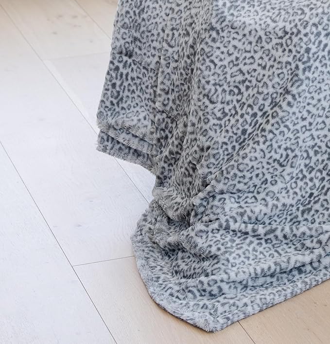 GRACED SOFT LUXURIES Faux Fur Throw Blanket | Elegant Warm, Cozy and Fluffy Blankets | Cuddly Cheetah Accent for Sofa, Couch or Bed | Snow Leopard - Large 50" x 60"