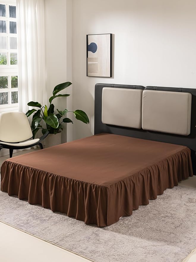 Brown Ruffled Bed Skirt - Full Size with Split Corners, 18 Inch Drop