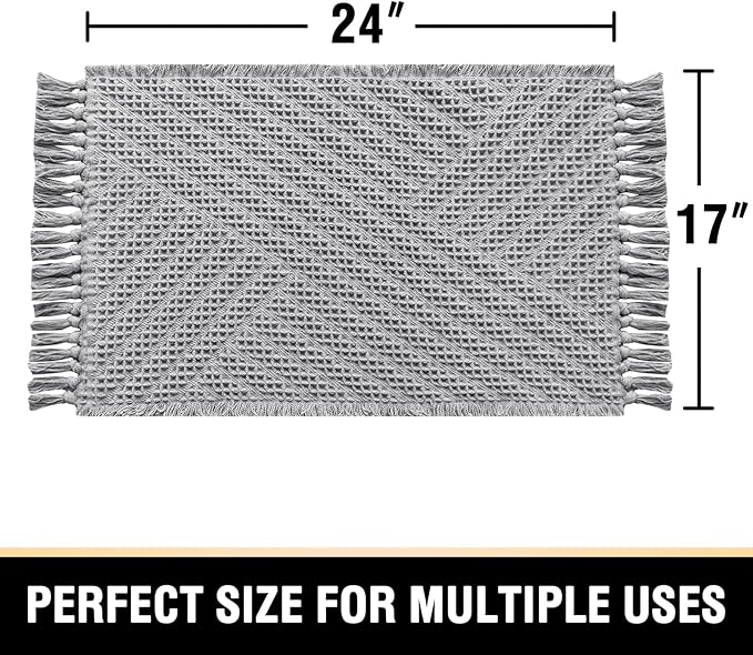 H.VERSAILTEX Waffle Bath Mat Super Absorbent Boho Bath Mat Non Slip Bath Rugs for Bathroom Floor Machine Washable Dry Fast Bathroom Rugs with Tassels, 17" x 24", Dove
