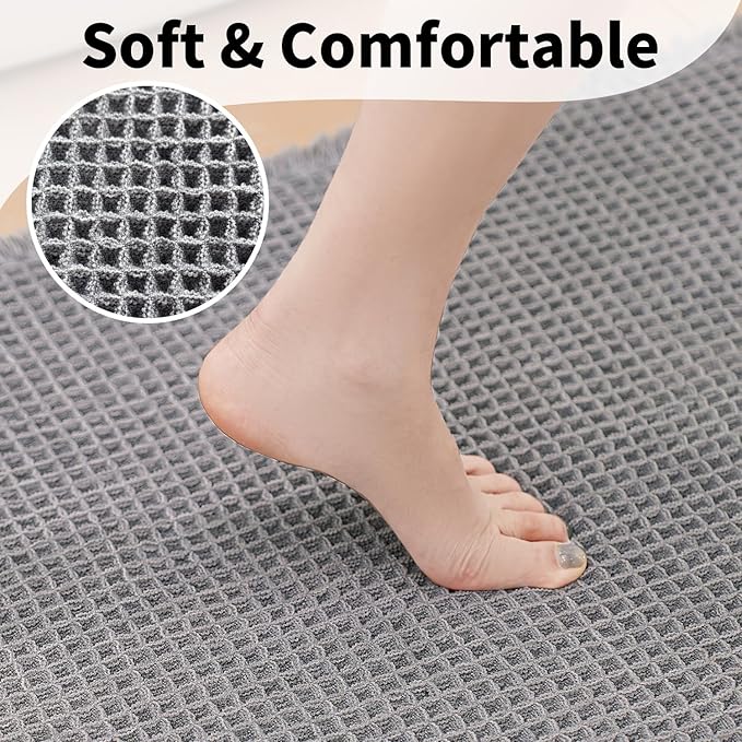 Waffle Runner Bath Mat - Long Boho Bathroom Rugs Non Slip Washable, Super Absorbent & Quick Dry, Soft Bath Mat Farmhouse Bathroom Decor, 24'' x 72'', Light Grey