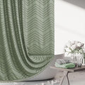 Extra Long Sage Green Boho Shower Curtain with Tassel, Woven Fabric 96 in Shower Curtain, Tufted Chevron Striped, 72 x 96, Modern Chic Textured Minimalist Bathroom Shower