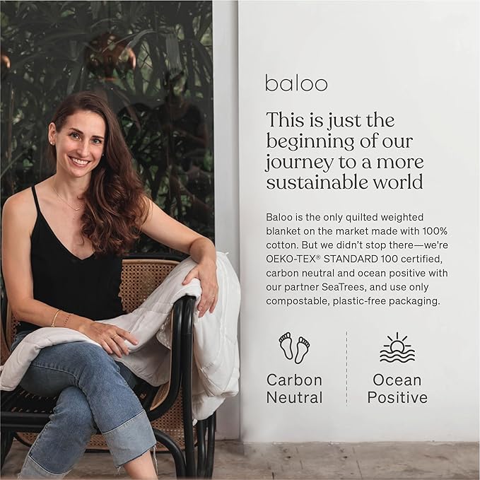 Baloo Weighted Blanket for Adults 15 lb (Pebble White, 60"x80") | Cool & 100% Cotton | Machine Washable & Dryer Safe | Glass Microbead Fill