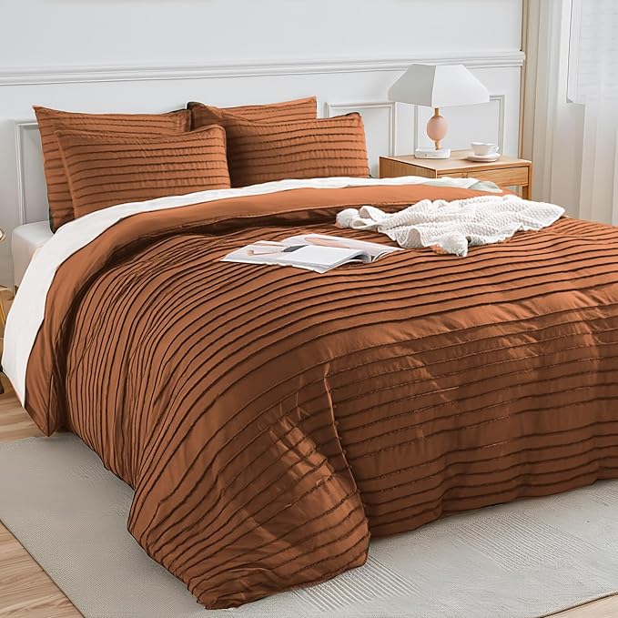 NEXHOME PRO Twin Duvet Cover, Brunt Orange 2 Pieces Boho Tufted Twin Size Duvet Cover Set, Soft and Lightweight Microfiber Comforter Cover Set for All Season (Brunt Orange, 66 x 90)-No Comforter