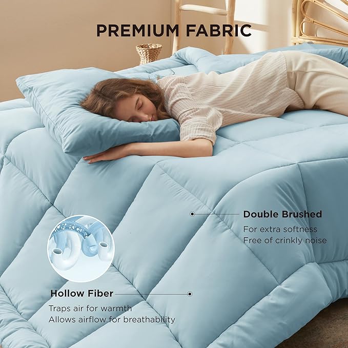 Bedsure Comforter Duvet Insert - Quilted Comforters King Size, All Season Duvet, GentleSoft Down Alternative Bedding, with 8 Tabs, Gifts for Women/Men, Light Spa Blue, King 90 x 102 Inches
