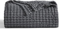 Bedsure Cooling Cotton Waffle Weave Blanket - Lightweight Breathable Blanket of Rayon Derived from Bamboo for Hot Sleepers, Luxury Throws for Bed, Couch and Sofa, Dark Grey, 50x70 Inches