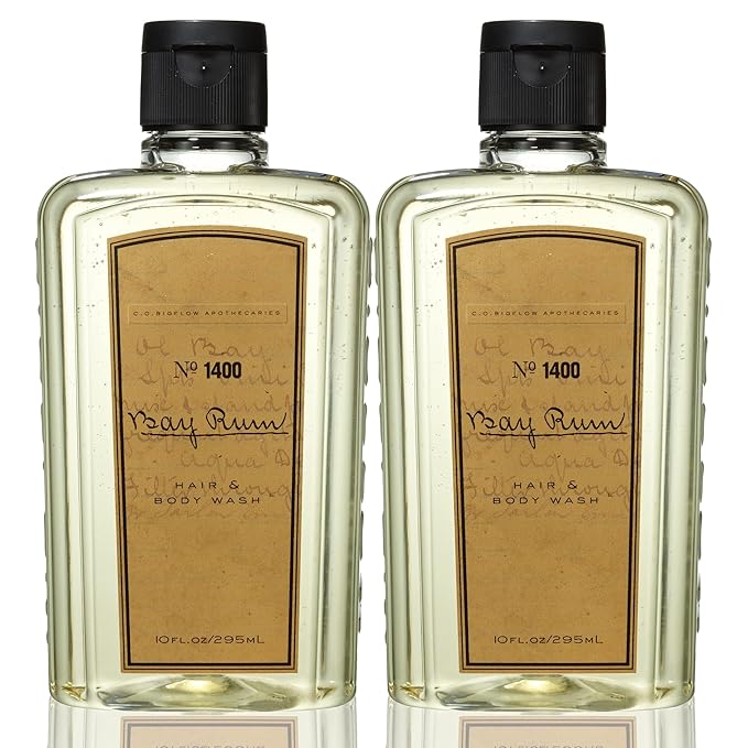 C.O. Bigelow Bay Rum Hair & Body Wash for Men, Pack of 2 Citrus Spice Scented Men's 2 in 1 Shampoo & Body Wash with Aloe Vera, 10 Fl Oz
