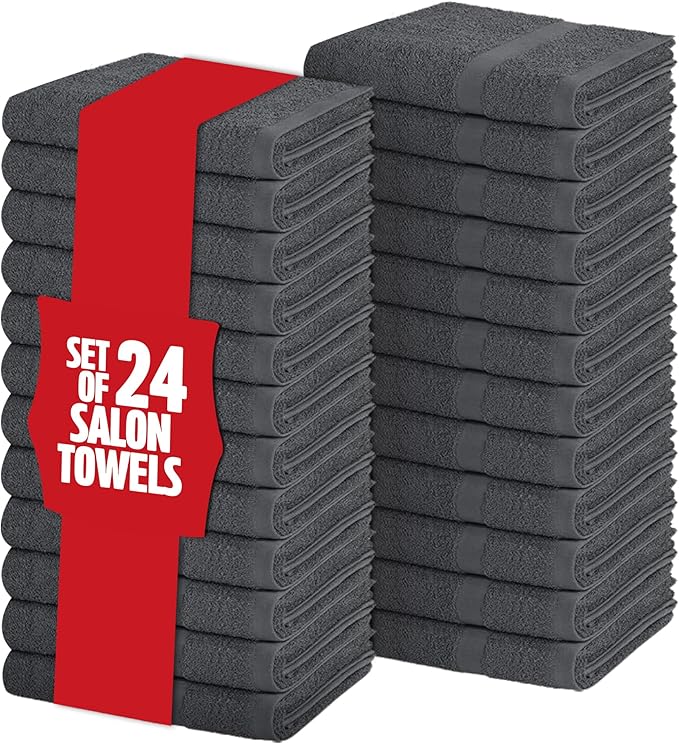 Pearl Linens Pack of 24 100% Cotton Hand Towels, Salon Towels for Spa, Gym and Bathroom Use, Hair Towels in Bulk, Soft, Absorbent, Quick Dry & Machine Washable, 16x27 inches, Grey