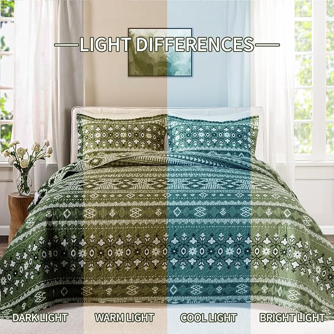 BEDIFANY California King Quilt, Reversible Lightweight Bedspread, Boho Bed Spread Coverlet Sets for Bed Decoration, All-Season Oversized King Size Quilt Bedding Set (108 * 118 in), 3 Pieces