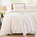 NEXHOME PRO Duvet Cover Full Size, Light Khaki 3 Pieces Boho Tufted Duvet Cover Set, Soft and Lightweight Microfiber Comforter Cover Set for All Season (Light Khaki Full, 80 x 90)-No Comforter