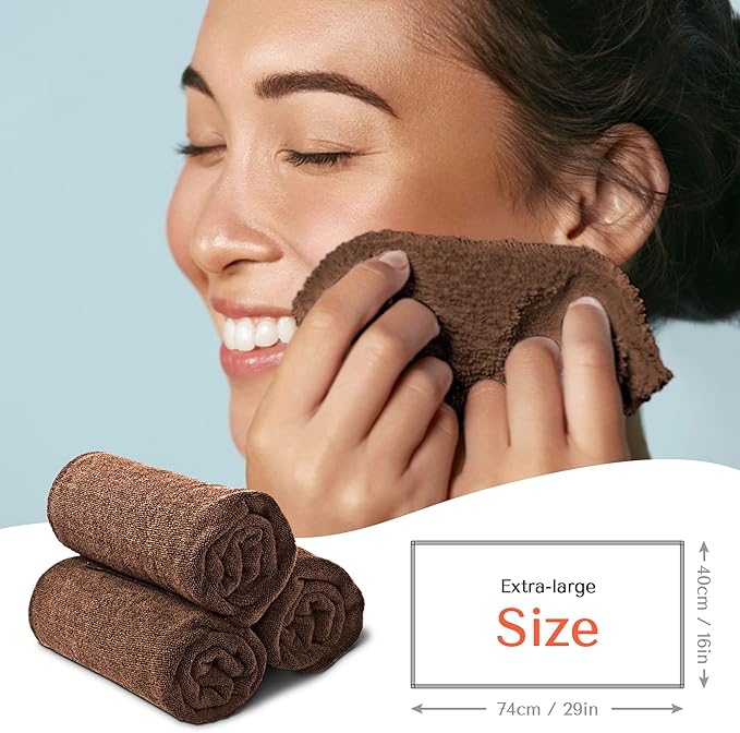 TASALON Microfiber Hair Towel for Salon - 10 Pack - 29 x 16 Inches, Quick Dry and Ultra-Soft Facial Towels with Soft Absorbant - Brown