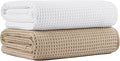 New Microfiber Waffle Bath Towels, 2 Pieces, Oversized, Soft, Absorbent, Fast Drying, Lint Free (Beige+White)