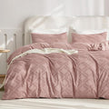 JELLYMONI Duvet Cover Queen Size Smokey Pink - 3PCS Boho Duvet Cover Set Plaid Polyester Tufted Bohemian Jacquard Knit Textured Comforter Cover 90×90in Rhombic Geometric Pattern Zipper Corner Tie