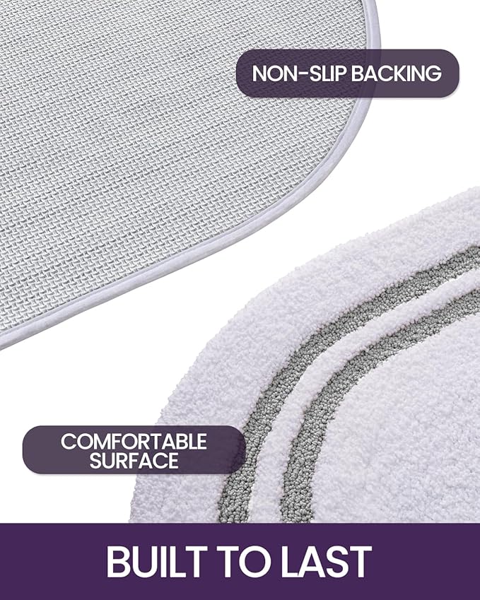 DEXI Oval Bath Mats for Bathroom, 24x43 Absorbent Bath Mat, Washable Microfiber Bathroom Rug with Non Slip Backing for Shower Floor, Light Grey