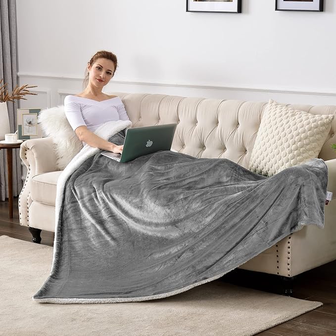 SOCHOW Sherpa Fleece Throw Blanket, Double-Sided Super Soft Luxurious Plush Blanket King Size 90 inchx108 inch, Grey