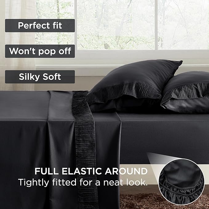 Bedsure Full Size Bed Sheets - 4 Pieces Soft Full Sheet Set - Breathable & Cooling - Hotel Luxury - Easy Care Polyester Microfiber Bedding for Women, Men, Black