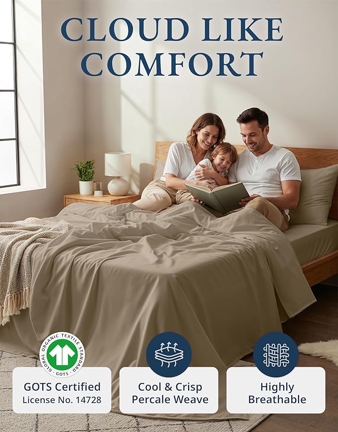 LANE LINEN 100% Organic Cotton Twin XL Sheets Set, Fully Elasticized Bed Sheets Set Twin XL Size Perfetct for Hospital beds, Deep Pocket Soft & Comfy Sheets Set Twin XL Size-Taupe