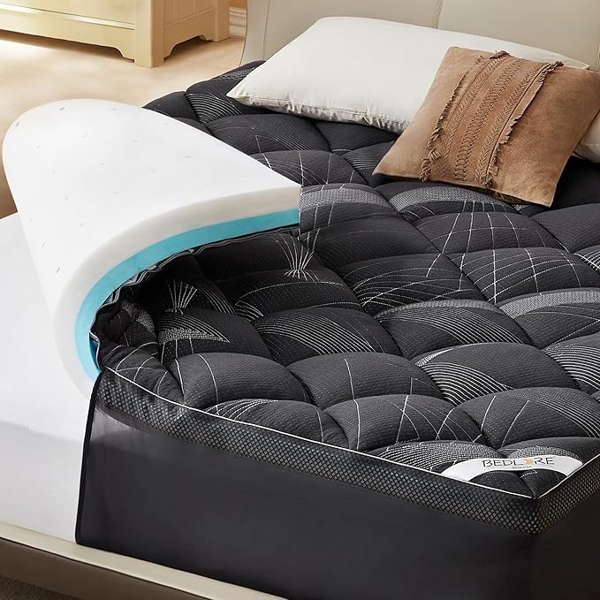 Bedlore 4-Inch Twin Mattress Topper for Back Pain - Dual Layer Medium Support (2" Gel Memory Foam + 2" Cooling Fluffy Pillow Top Pad), Breathable & Pressure Relief (Gray)