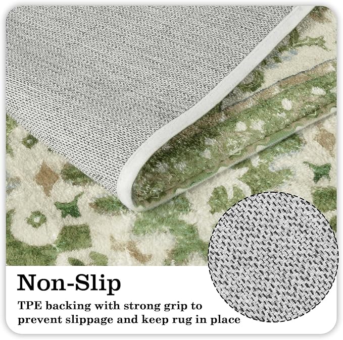 Uphome Boho Vintage Bathroom Rug Sage Green Non-Slip Soft Bathroom Mat Oriental Tribal Machine Washable Bath Rugs Traditional Floral Aesthetic Floor Mats for Shower Sink Tub, 20x31 inch