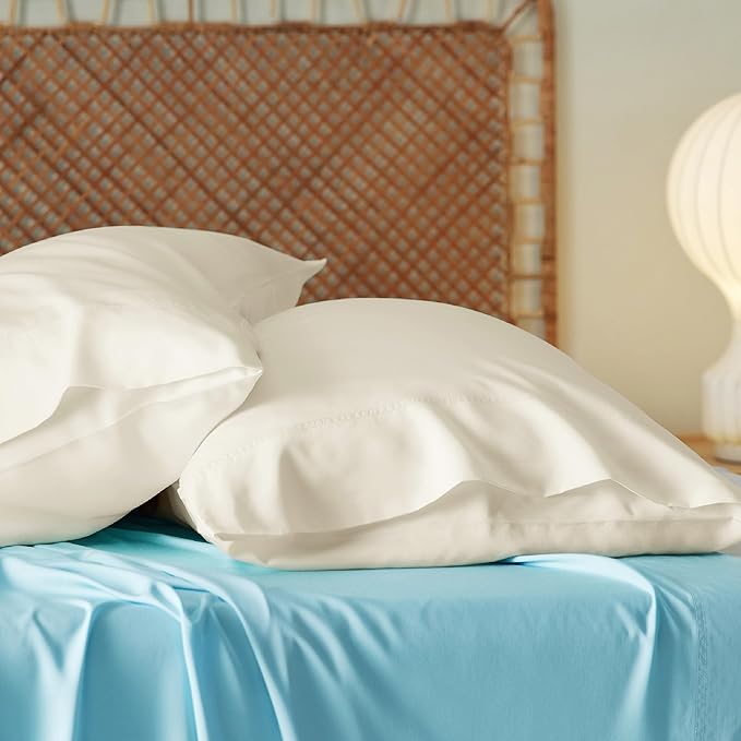 Bedsure Pillow Cases Standard Size, Cooling Pillow Cases, Rayon Derived from Bamboo Cream Pillowcases Standard Set of 2, Breathable & Soft Bedding Pillow Covers with Envelope Closure, 20x26 Inches
