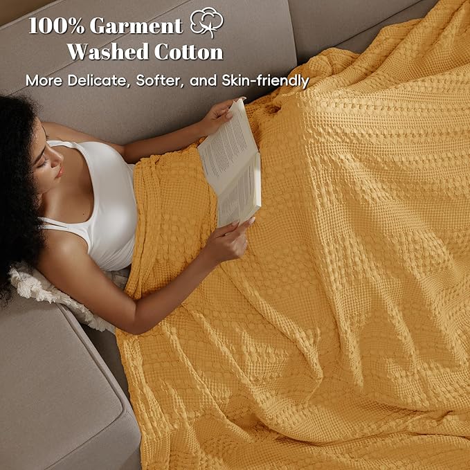 PHF 100% Cotton Waffle Weave Blanket King Size for Bed, Soft Lightweight & Breathable, All-Season Comfort, Luxury Aesthetic Woven Bedding for Home Decor, 108"x90", Pumpkin Orange