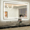TETOTE 60 x 36 Large Bathroom Mirror Brushed Bright Nickel Metal Frame Frontlit & Backlit Vanity Mirror 3 Colors White/Warm/Natural Stepless Dimmable Anti-Fog Bathroom Mirrors for Vanity Wall-Mounted