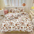 KAREVER Pumpkin Botanical Comforter Set Full White and Pumpkin Floral Plant Bedding Comforter Set Girls Pumpkin Color Blossom Leavs Printed on White Blanket Full Size