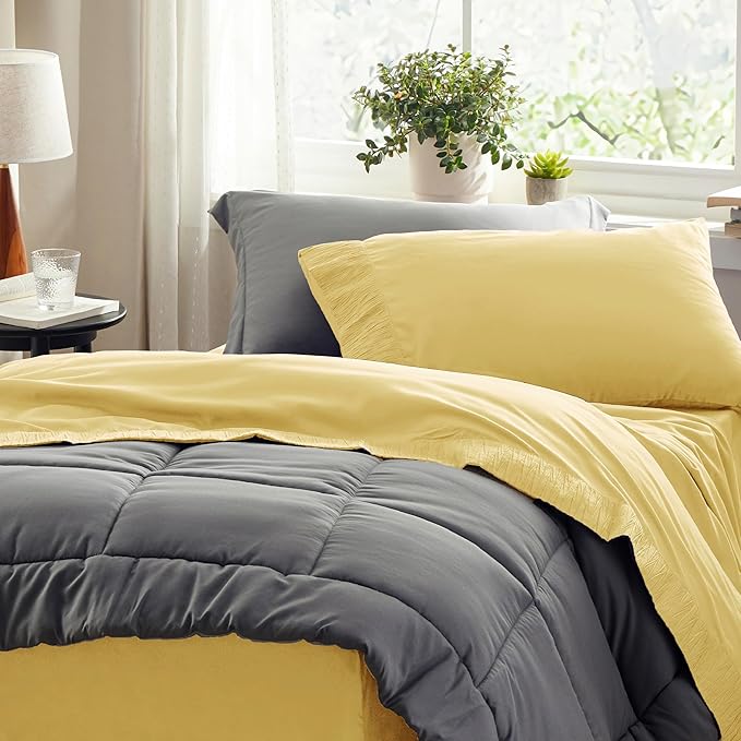 Bedsure Twin XL Sheet Sets Dorm Bedding - 3 Pieces Soft Extra Long Twin Sheets, Hotel Luxury, Easy Care Microfiber for Women, Men, Yellow