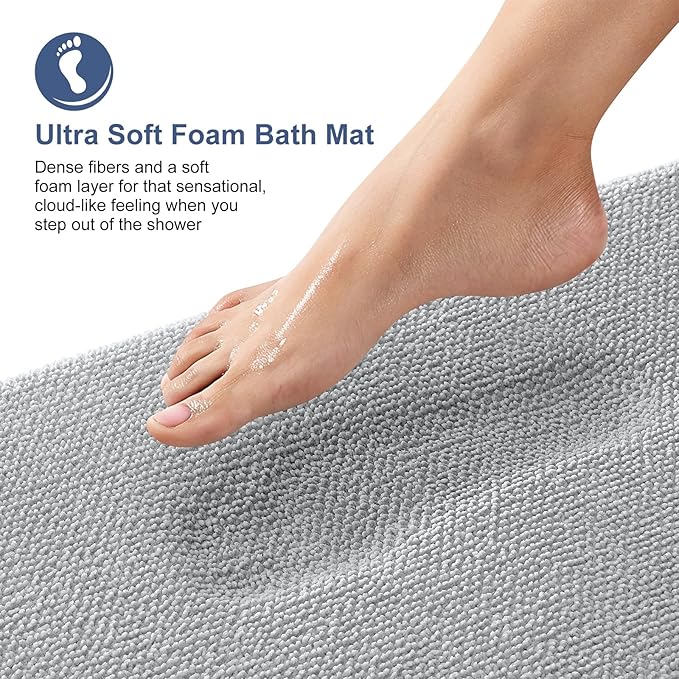 OLANLY Thick Memory Foam Bath Mat Rug 24x16, Extra Soft Absorbent Bathroom Rug, Quick Dry Bath Mats, Non-Slip, Machine Washable Carpet for Bathroom, Tub and Shower, Home Decor Accessories, Light Grey