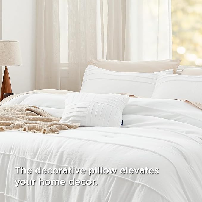 Bedsure California King Comforter Set - 4 Pieces Pinch Pleat Bed Set, White Boho Bedding for All Season, 1 Soft Comforter, 2 Pillowcases, 1 Decorative Pillow