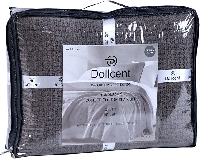 DOLLCENT 100% Cotton California King Size Blanket For Bed, Premium Combed Lightweight Blankets, Washed Breathable Cozy Bed Throw Blanket, Grey Cal King Cotton Blankets For All Season: Grey (102"x108")